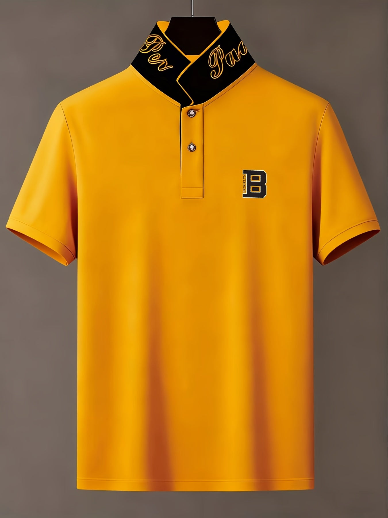 Men'S Fashion Short-Sleeve POLO Shirt | Contrast Rib-Knit Collar with 3D High-Frequency Print | Casual Style, Regular Fit, Summer Season - ayq
