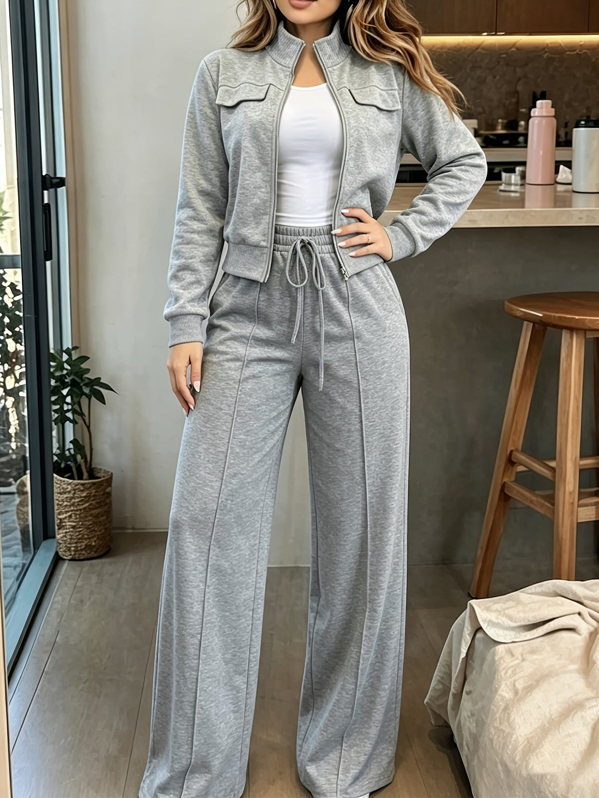 Women's Elegant Autumn Winter 2-Piece Jacket and Pants Set - ayq