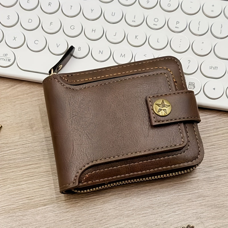 A Men'S Stylish Faux Leather Tree Pattern Wallet - Compact Zip Credit Card Holder And Coin Purse, Light Brown.
