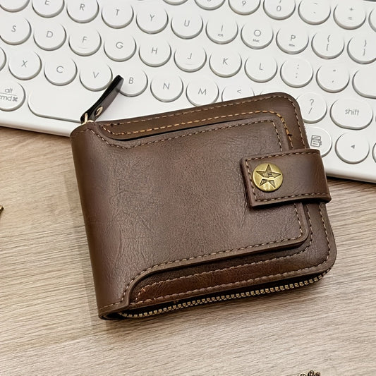 A Men'S Stylish Faux Leather Tree Pattern Wallet - Compact Zip Credit Card Holder And Coin Purse, Light Brown.