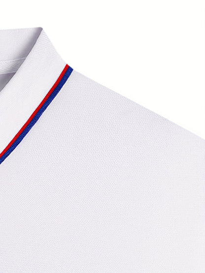 Men'S Comfortable POLO Shirt | Classic Button-Up Lapel Collar, Casual Style, Short Sleeve, Solid Color - ayq