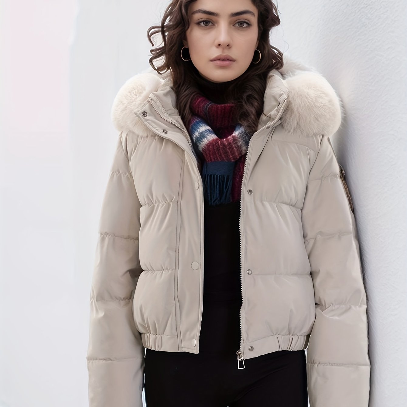 Women'S Winter Coat with Removable Faux Fur Hood - Thickened Loose Fit Long Sleeve Jacket, Zippered Pockets & Button Front, Casual Solid Color Outerwear for Cold Weather, Cozy Warmth, Buttoned Closure, Durable Fabric