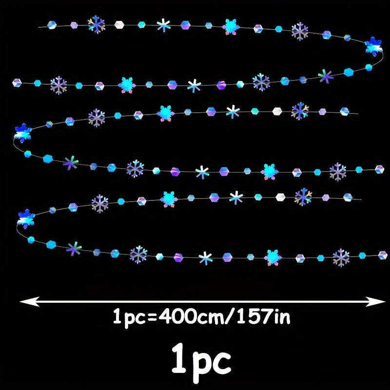 4-Meter Laser Snowflake Flower String - Vibrant Blue & Winter Party Decorations with Glowing Effect, Perfect for Christmas, New Year, Birthday, and Family Gatherings
