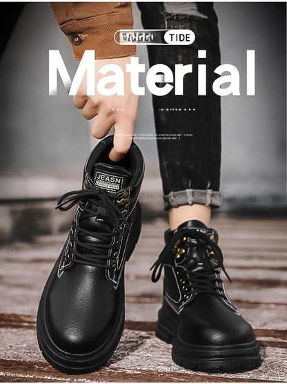 Large Size Men's High-Top Trendy British Style Short Boots Mid-Calf Work Boots Men's Hiking Boots High-Top Casual Shoes Short Boots