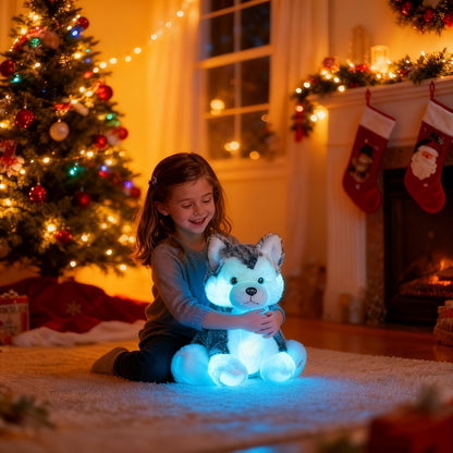 Luminous Husky Plush Toy – A Cheerful Light-Up Stuffed Animal, Perfect for Halloween And Christmas, Ideal Gift for All Ages