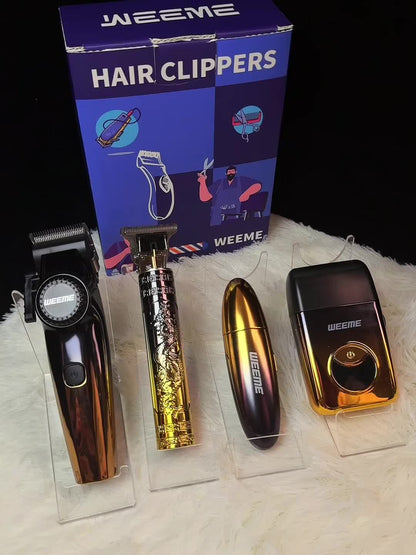 WEEME 4pcs Hair Clipper for Men Set, Cordless Electric Hair Clipper, T-Shaped Beard Trimmer & Nose Hair Trimmer, Electric Shaver, Professional Haircutting and Beauty Kit for Men Grooming, Home Barber Use, Precision Styling To