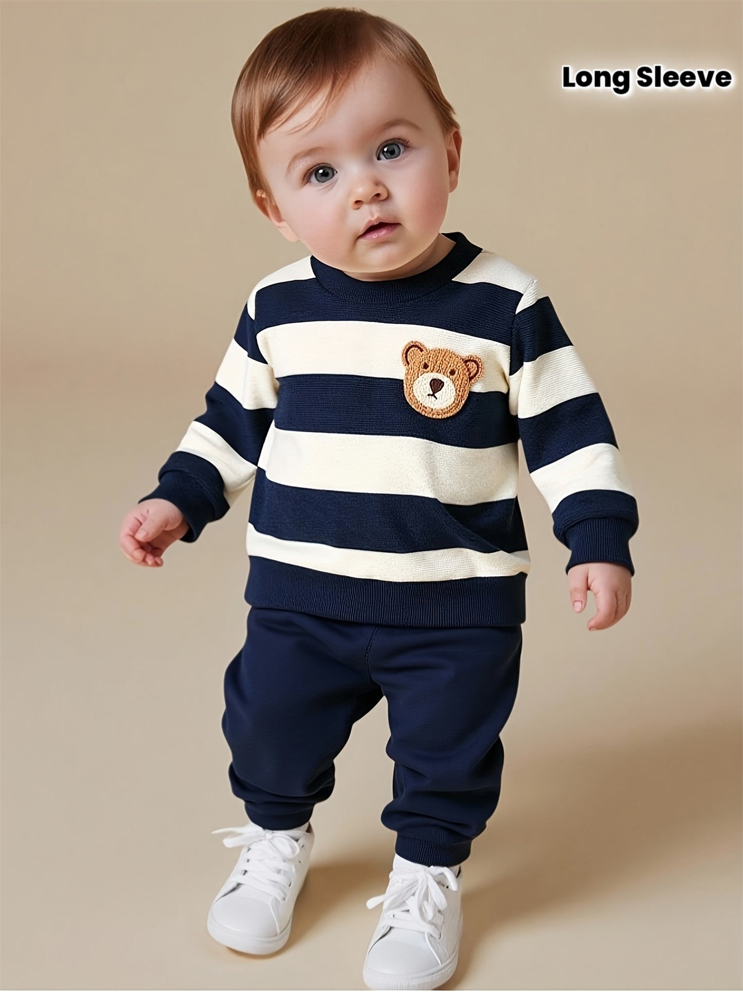 Baby Boy Fall Winter Striped Velvet Sweatshirt and Pants Set