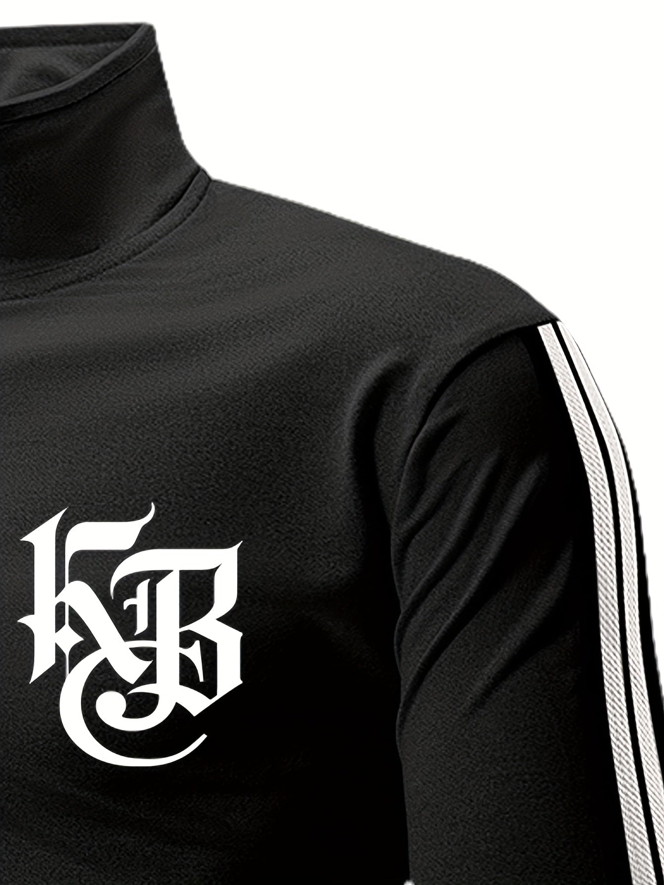 Casual Print Full-Zip Men'S Sportswear Set, Suitable for Gym Workouts And Running, Includes a Long-Sleeve Stand-Up Collar Jacket And Elastic Waist Joggers in a 2pcs Set