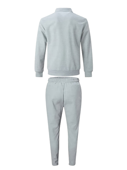 Men's Casual 3-Piece Knit Set with Zipper Jacket & Drawstring Pants