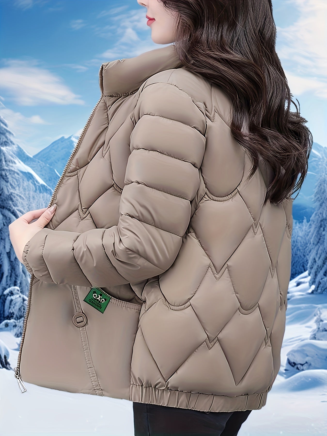 Women'S Elegant Winter Coat - Thick Warm Long Sleeve Jacket with Full-Zip Front, H-Line Silhouette, Non-Stretch Fabric for Cold Weather, Office, Party, Everyday - Asian-inspired Outerwear, Winter Coats, Office Wear, Stylish O