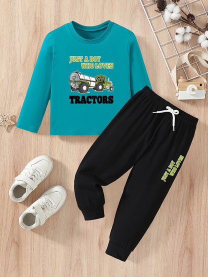 Boys' Casual Fall/Winter Cotton Pants with Trendy Tractor Print