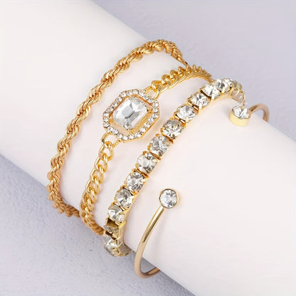 4pcs Women's Vintage Punk Rhinestone Chain Bracelets Set