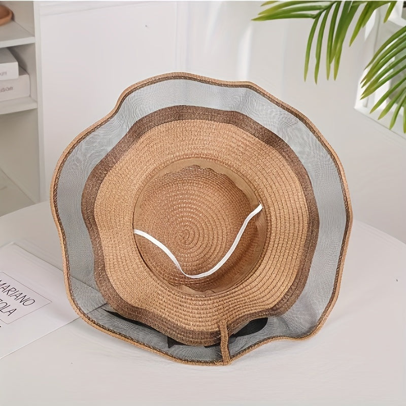 Women’s Packable Straw Sun Hat with Wide Bow Ribbon