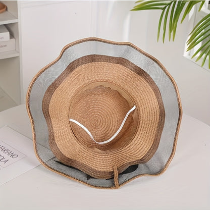 Women’s Packable Straw Sun Hat with Wide Bow Ribbon