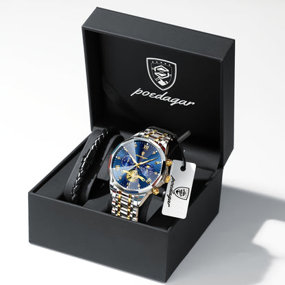 Men's Stainless Steel Business Watch with Luminous Chronograph