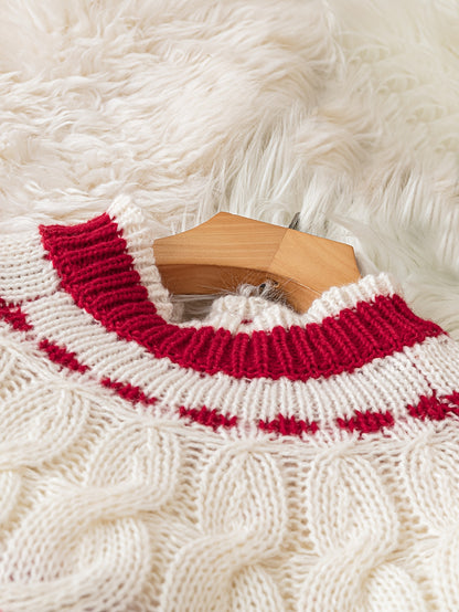 Women's Knit Sweater, Casual Round Neck, Polyester, Floral Cable Pattern, Autumn/Winter Fashion, Pullover Style, No Detail, Knitted Fabric