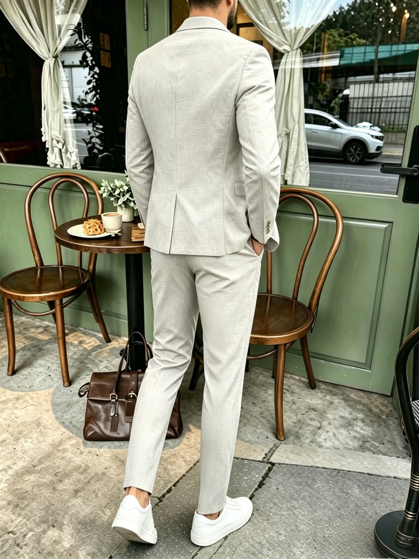 Men's Light Luxury 2-Piece Suit Set with Lapel Collar
