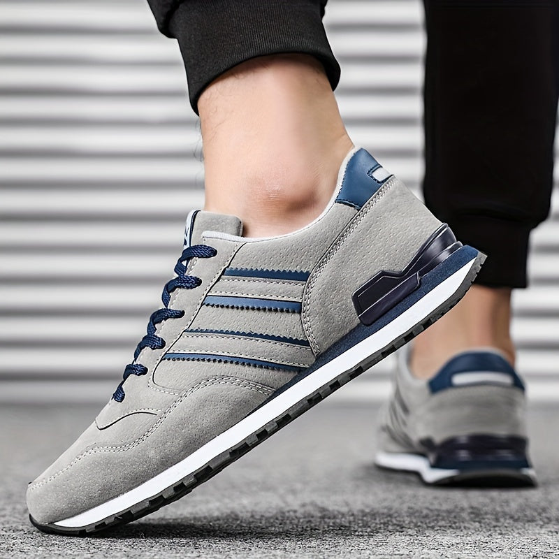 Men's Trendy Solid Old School Style Sneakers, Comfy Non Slip Casual Lace Up Shoes For Men's Outdoor Activities