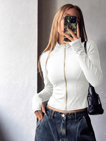 Women’s Athletic Long Sleeve Jacket with Thumb Loop, Stretchy Fit