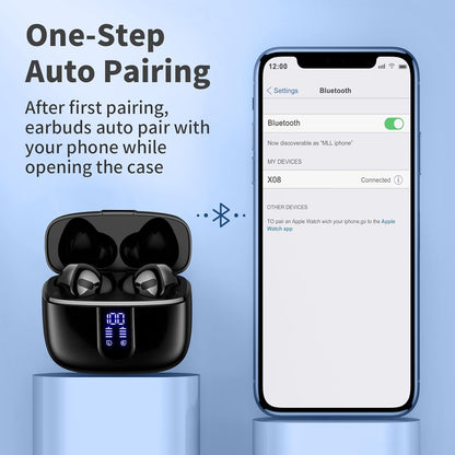 TAGRY Bluetooth Headphones True Wireless Earbuds 60H Playback LED Power Display Earphones with Wireless Charging Case IPX5 Waterproof In-Ear Ear Buds with Mic for TV Smart Phone Laptop Computer Sports
