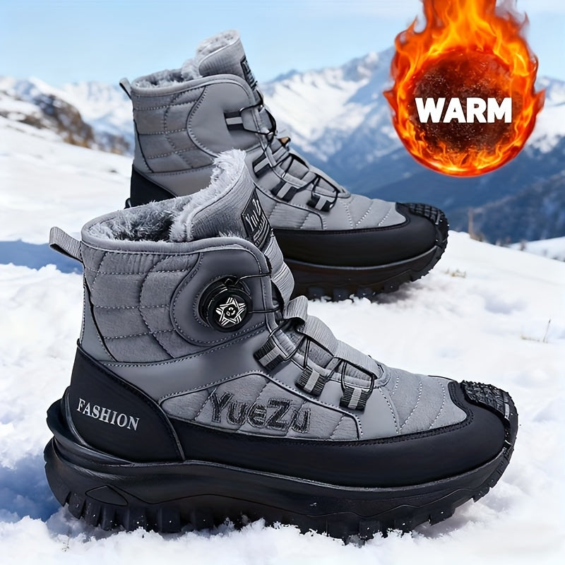 Men's -Lined Snow Boots, Winter Warm Work Boots, Wear-Resistant Outsole Anti-Slip Hiking Boots, Outdoor Trekking Boots, Tactical Work Boots, Gear Pattern Anti-Slip Sole, Snow Mountain Hiking Boots, Professional Outdoor Polar