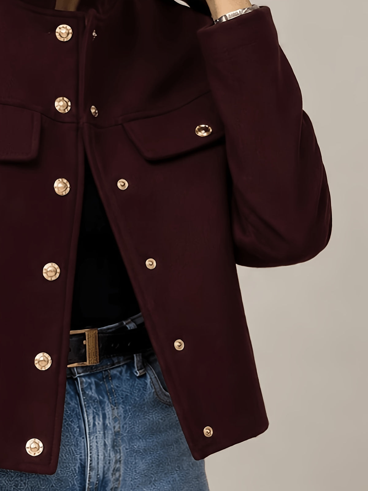Women's Petite-Fit Vintage Workwear Jacket with Stand Collar