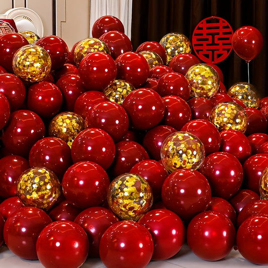50pcs, red and Golden colorful latex balloons, wedding decoration, birthday party decoration, anniversary decoration, graduation decoration, holiday decoration, Mother's Day decoration