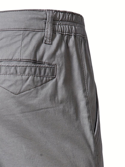 Men's Classic Fit Cotton Twill Flat Front Solid Chino Short With Slant Pockets And Elastic Waist