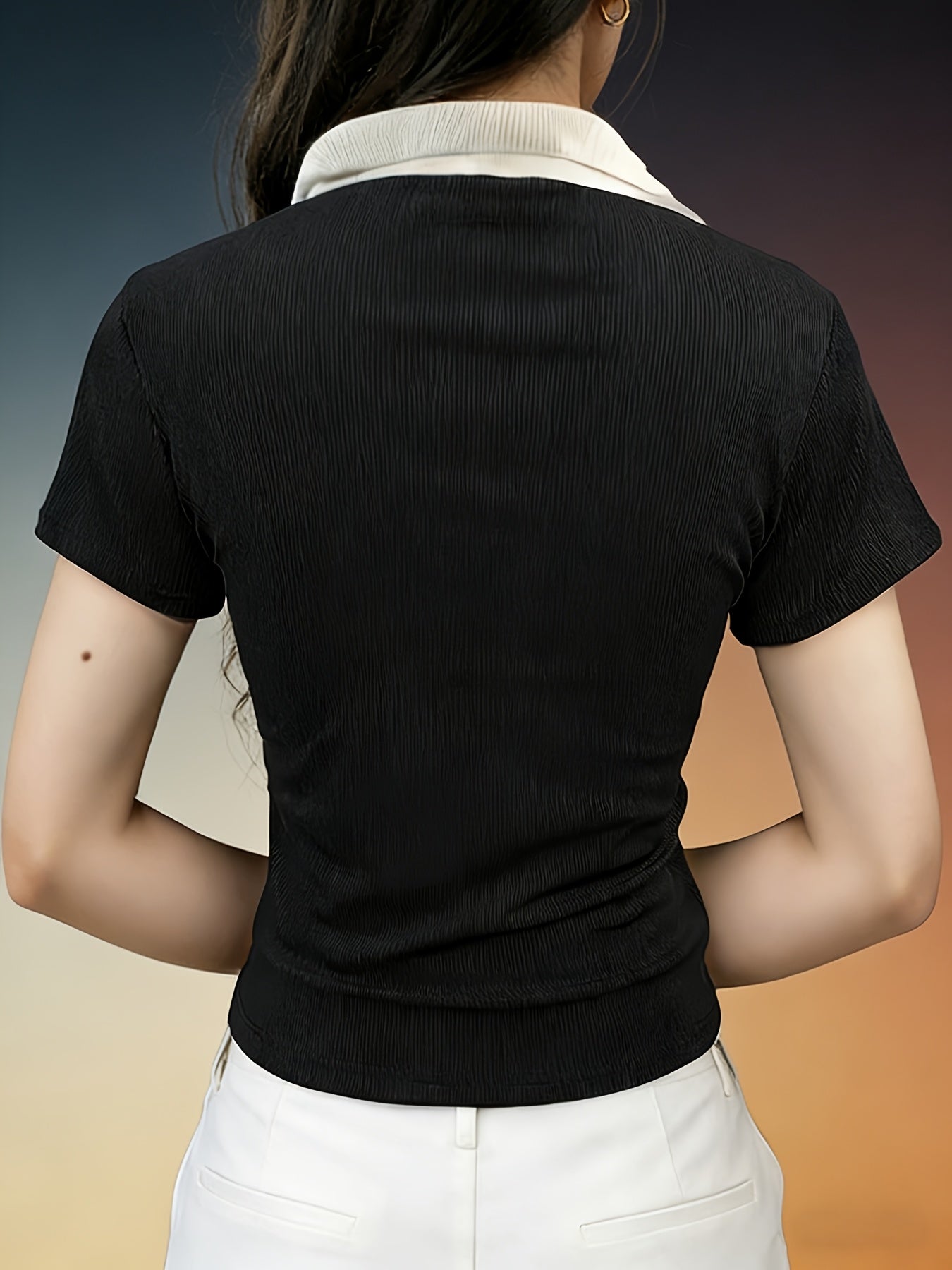 Women's Summer Slim-Fit Polo T-Shirt with Contrast Collar