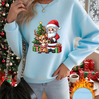 1pc Women's & Unisex Christmas Santa Reindeer Elf Print Sweater - Red Pullover Sweatshirt with Round Neck, Soft Warm Winter Sweating Jacket for Holiday Parties, Family Matching Outfits, Gift (Machine Washable) - Y2K Style All