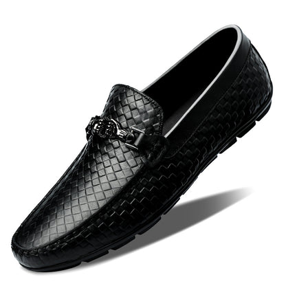 Men's Slip-On Leather Loafers with Rubber Sole - Casual Square Toe