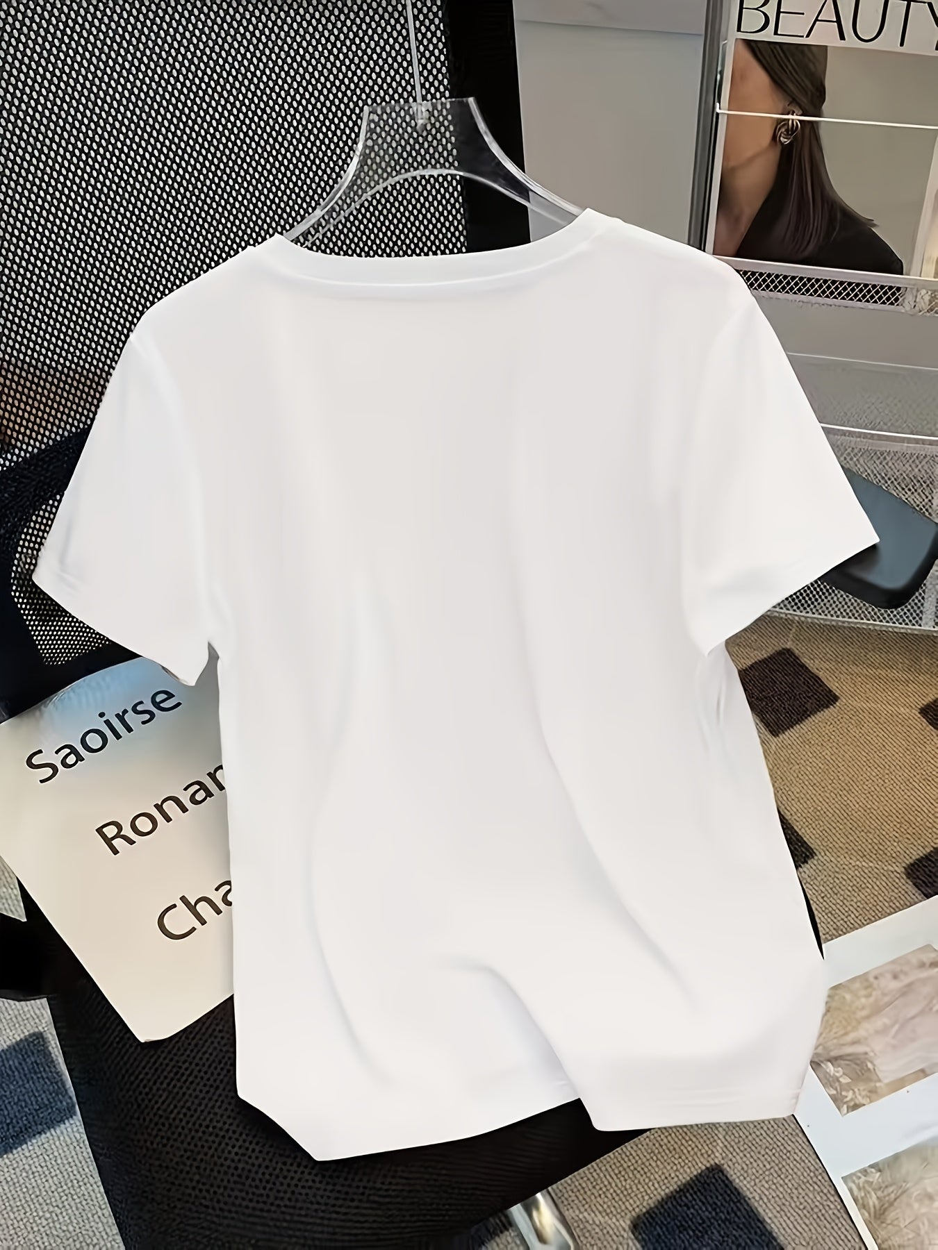 Women’s Casual Cotton T-Shirt with Cute Cat Print, All-Season