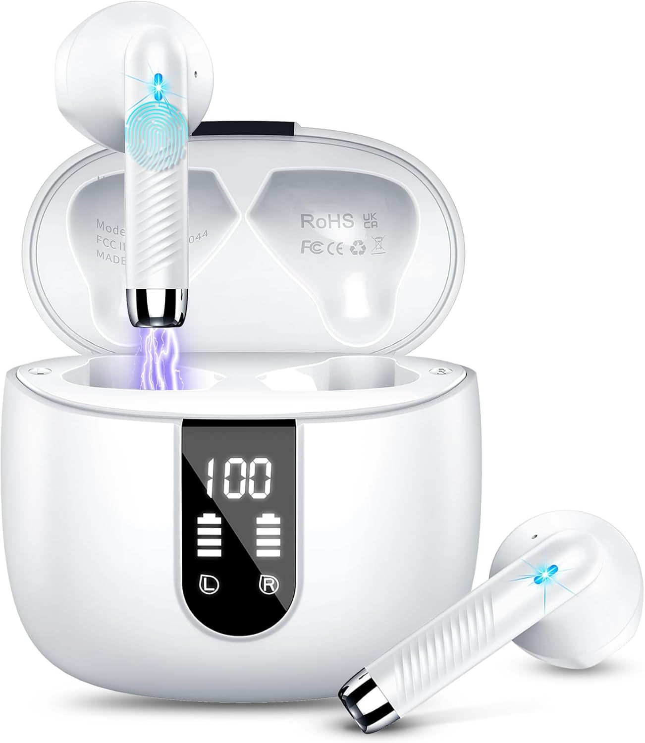 Wireless Earbuds, Bluetooth Headphones V5.4 Stereo Bass Ear Buds with ENC Noise Cancelling Mics, 40H Bluetooth Earbuds with LED Display Charging Case, IP7 Waterproof Earphones for Android Ios, Black