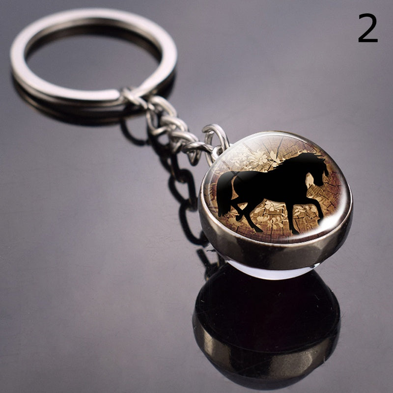 Horse Keychain Glass Ball Pendant Horse Keychain Horse Pattern Animal Keychain, Gift for New Year, Valentine'S Day
