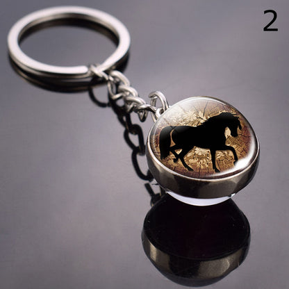 Horse Keychain Glass Ball Pendant Horse Keychain Horse Pattern Animal Keychain, Gift for New Year, Valentine'S Day