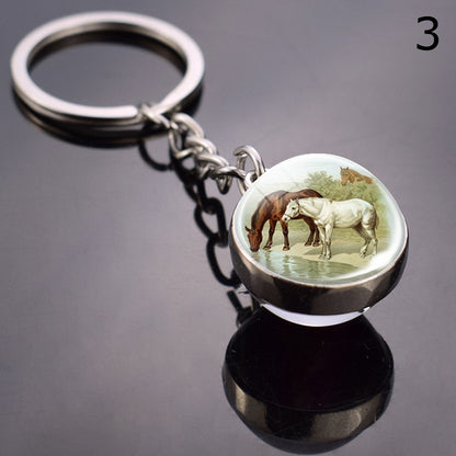 Horse Keychain Glass Ball Pendant Horse Keychain Horse Pattern Animal Keychain, Gift for New Year, Valentine'S Day
