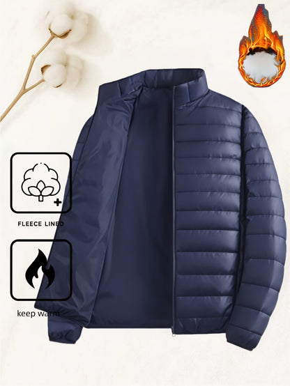 Men's Padded Coat - Men's Autumn/Winter Warm Outerwear - Men's Top - Men's Stand Collar Jacket - Men's Coat Jacket - Men's Warm Coat - Men's Overcoat - Men's Clothing - Men's Cold-Proof Coat - Autumn/Winter Coat, Solid Color, - ayq