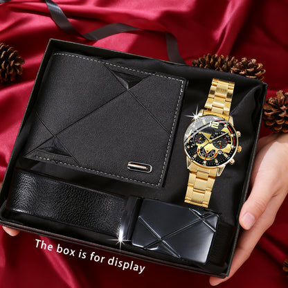 3pcs Men's Luxury Accessory Bundle: Wallet, Belt & Watch Matching Set - Elegant Complete Outfit for Daily Wear, Special Occasions & Gift (Wallet, Belt, Watch) - No - Stylish & Convenient for Modern Men