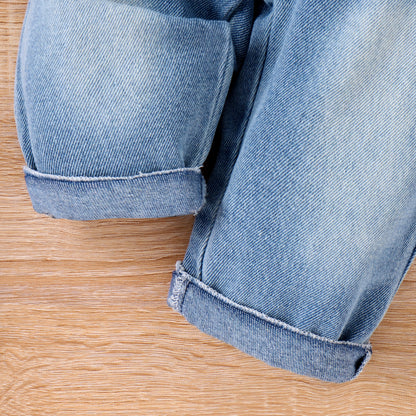 PatPat 2pcs Baby Boy Casual Patch Pocket Plaid Long-sleeve Lapel Collar Shirt and Jeans/Denim Pants Set For Spring & Autumn/Fall
