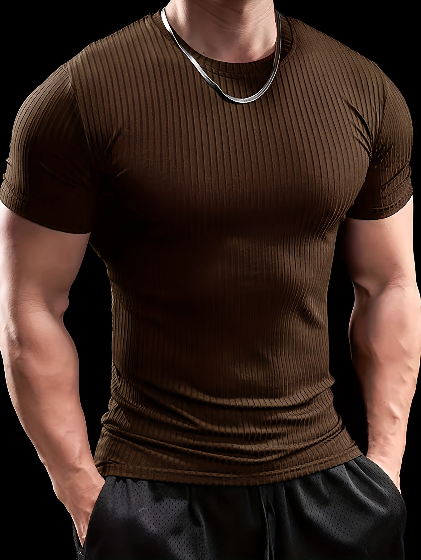 Men's Stretch Fit Short Sleeve T-Shirt - Breathable, Comfortable Polyester Blend, Solid Blue, Crew Neck, Casual  Sporty Style for Spring/Summer
