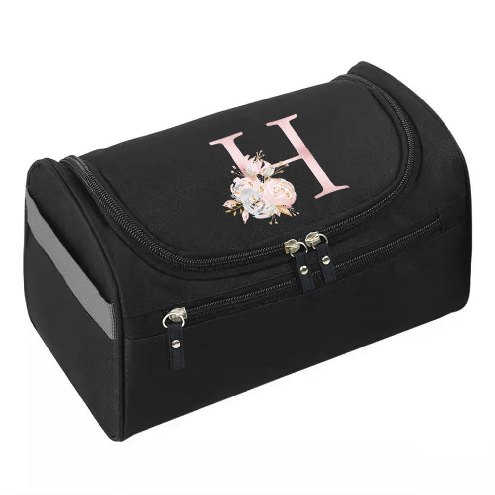 Makeup Wash Bag, Hook Cosmetic Travel Toiletry Organizer, Accessory Bag, Pink Flower Print Handbag Make Up Case