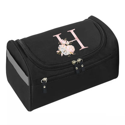 Makeup Wash Bag, Hook Cosmetic Travel Toiletry Organizer, Accessory Bag, Pink Flower Print Handbag Make Up Case