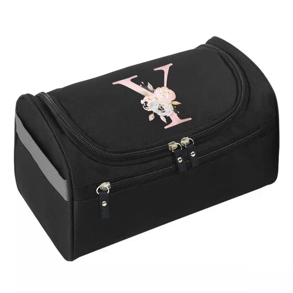 Makeup Wash Bag, Hook Cosmetic Travel Toiletry Organizer, Accessory Bag, Pink Flower Print Handbag Make Up Case