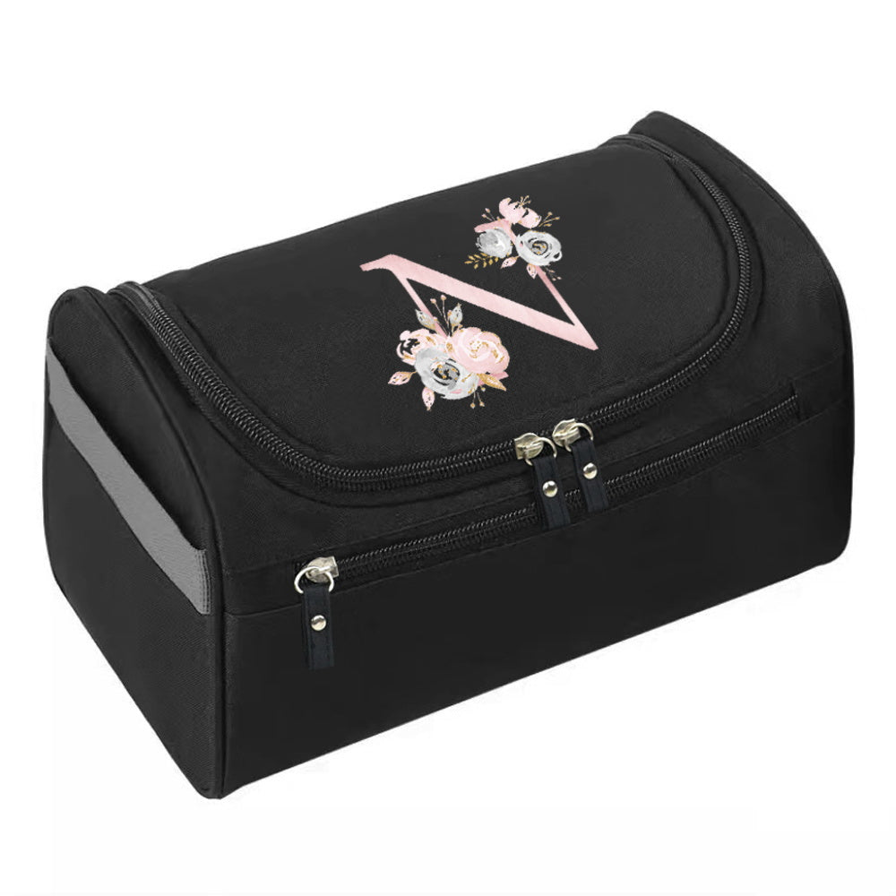 Makeup Wash Bag, Hook Cosmetic Travel Toiletry Organizer, Accessory Bag, Pink Flower Print Handbag Make Up Case