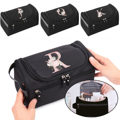 Makeup Wash Bag, Hook Cosmetic Travel Toiletry Organizer, Accessory Bag, Pink Flower Print Handbag Make Up Case