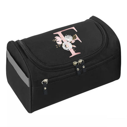 Makeup Wash Bag, Hook Cosmetic Travel Toiletry Organizer, Accessory Bag, Pink Flower Print Handbag Make Up Case