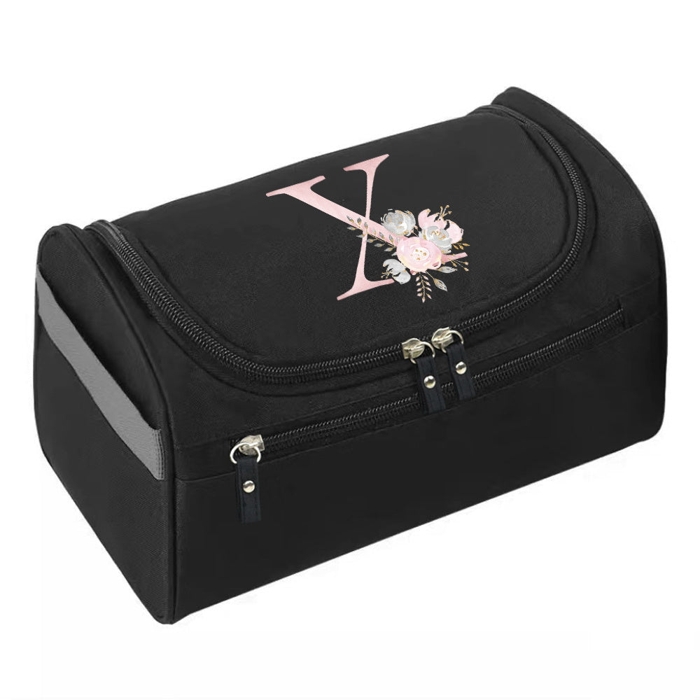Makeup Wash Bag, Hook Cosmetic Travel Toiletry Organizer, Accessory Bag, Pink Flower Print Handbag Make Up Case