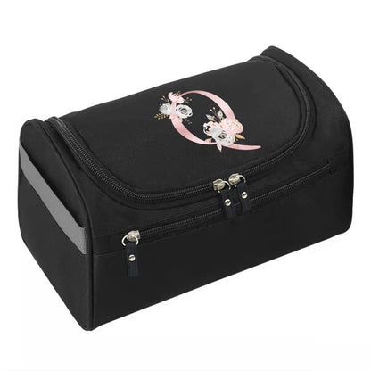 Makeup Wash Bag, Hook Cosmetic Travel Toiletry Organizer, Accessory Bag, Pink Flower Print Handbag Make Up Case