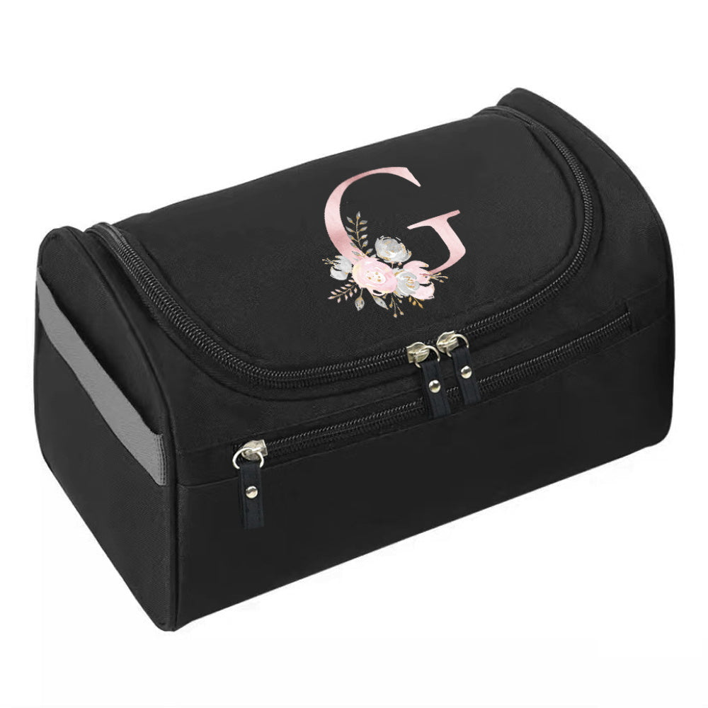 Makeup Wash Bag, Hook Cosmetic Travel Toiletry Organizer, Accessory Bag, Pink Flower Print Handbag Make Up Case