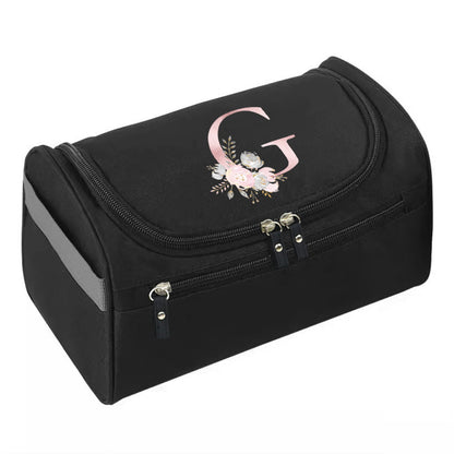 Makeup Wash Bag, Hook Cosmetic Travel Toiletry Organizer, Accessory Bag, Pink Flower Print Handbag Make Up Case